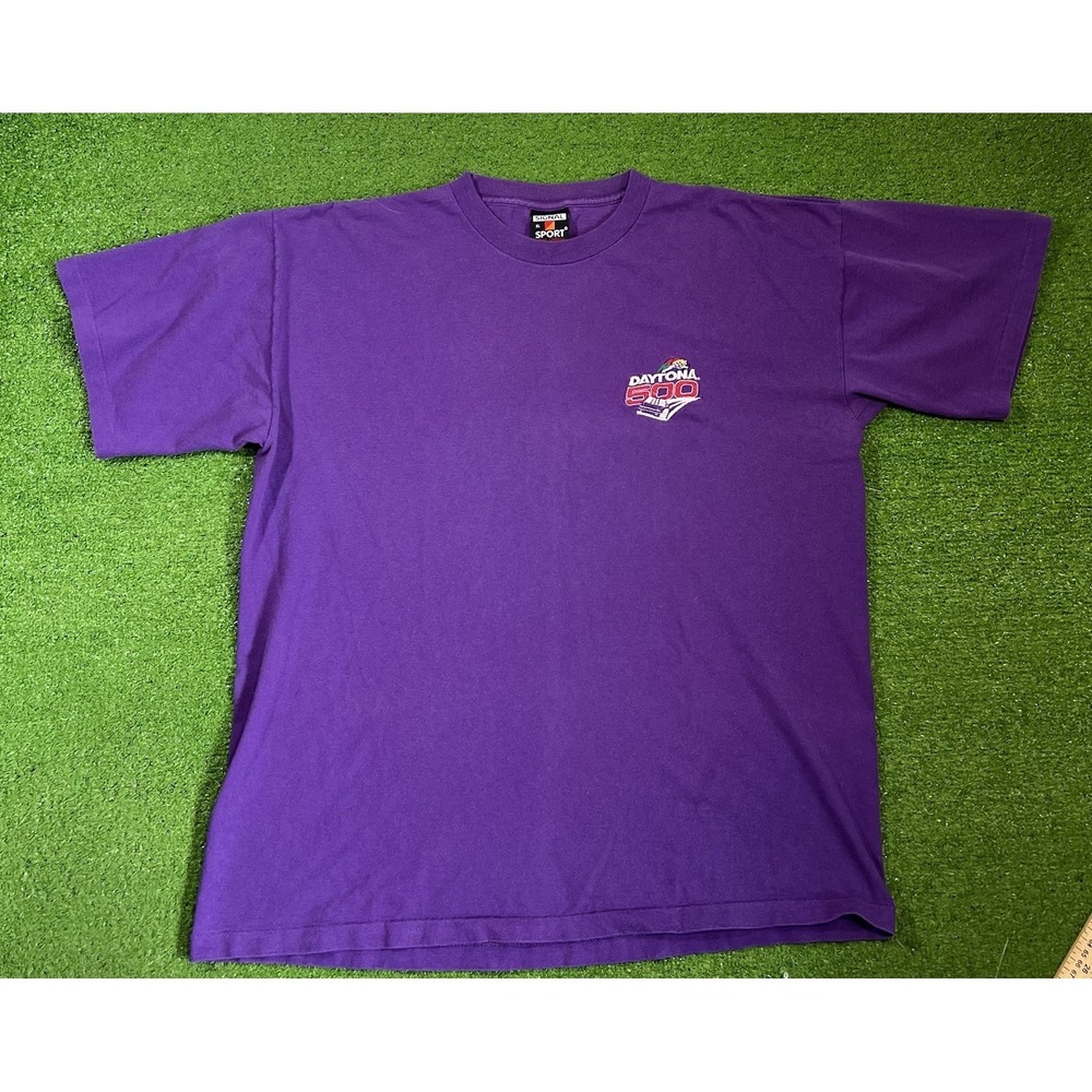 Vintage‎ 90s Daytona 500 Shirt XL Single Stitch Purple embroidered NASCAR tee